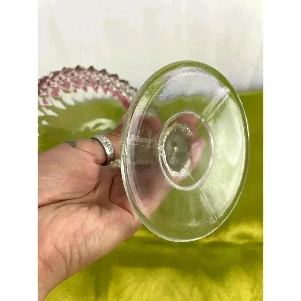 VTG Clear Pressed Indiana Glass Diamond Point Candy‎ Dish Ruby Red 7”